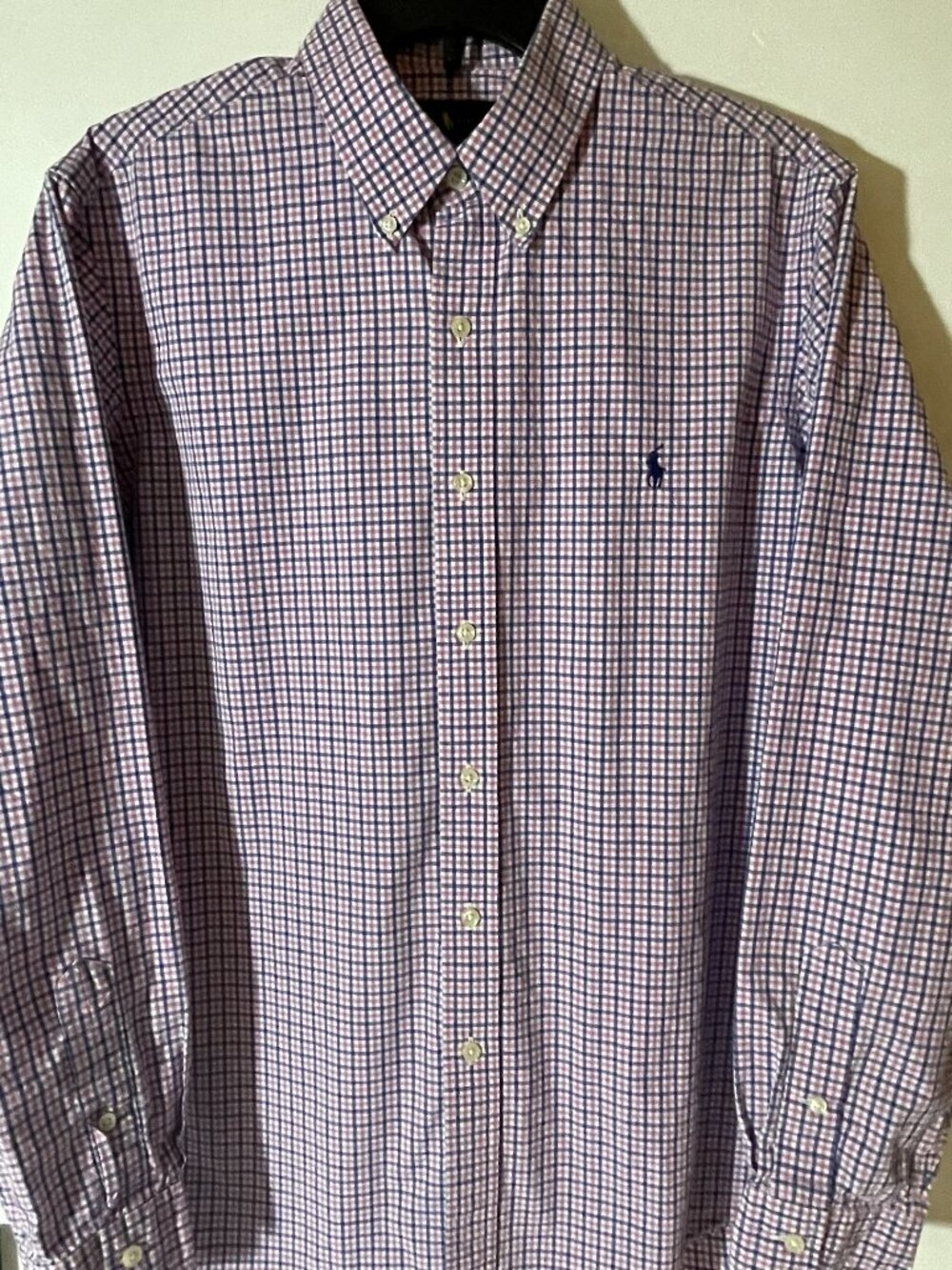 Ralph Lauren Men’s Oxford Shirt – Pink/Blue Plaid, Size Large, Great Condition